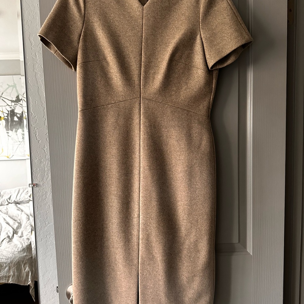 COS Cream Tan V-Neck Sheath wool Midi Dress 10